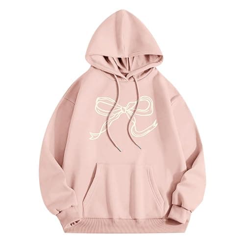 Weripoah Bow Cute Hoodie for Teen Girls Graphic Hoodies Preppy Trendy Sweatshirt Aesthetic Print Casual Pullover Sweatshirts - Image 1