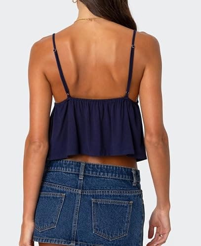 Cute Babydoll Tops for Women Spaghetti Strap V Neck Ruffle Tank Tops Summer Going Out Peplum Top thumbnail 4