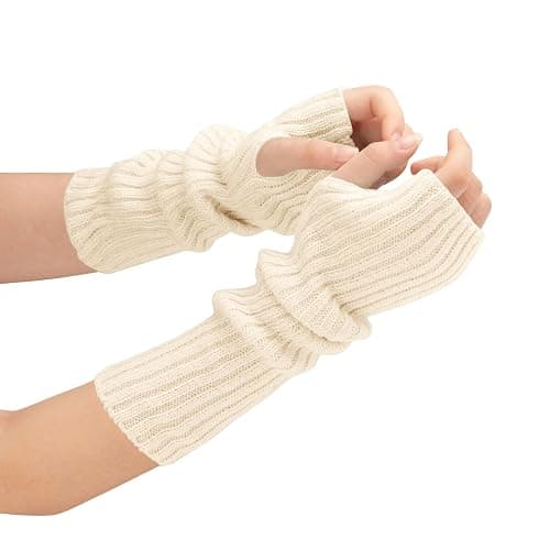 bawilom Women's Long Fingerless Gloves Fashion Stretch Arm Warmers Knit Arm Sleeves for Teen Girl Thumb Hole Stretchy Gloves - Image 1
