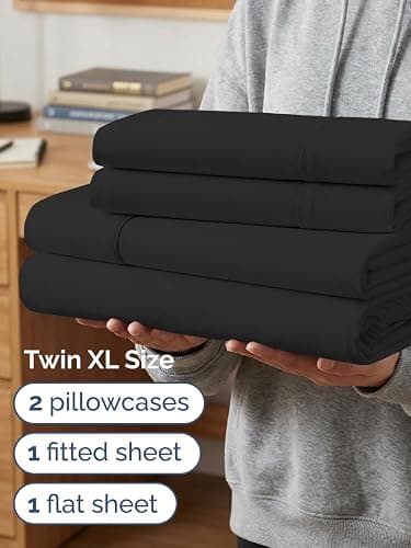 Extra Deep Twin XL Sheet Set - 4 Piece College Dorm Bed Sheets Set with Extra Deep Pockets - Ultra-Soft, Comfy & Breathable Bedding for Women, Men, Kids & Teens - Wrinkle Free & Fade Resistant - Black thumbnail 4