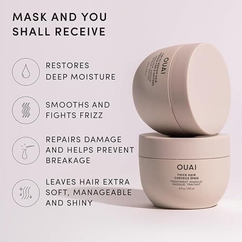 OUAI Thick Hair Mask - Deep Conditioning Hair Mask (8 Fl Oz) | With Almond Oil, Olive Oil & Hydrolyzed Keratin, Restores Damaged Strands, Phthalate & Paraben Free thumbnail 3