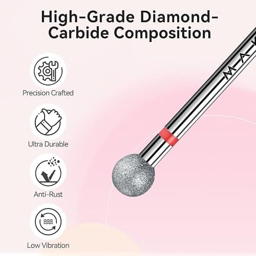 Makartt Nail Drill Bit - Ball Shape Cuticle Safety Carbide 3/32''(Fine - F) | Diamond Professional Nail Bit Nail Cleaner for Dead Skin Nail Prepare Two Way Rotate Manicure Nail Salon Supplies thumbnail 6