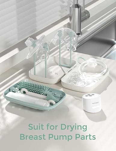 Momcozy Bottle Brush Set - Baby Bottle Cleaner Kit with Silicone Brush, Nipple Brush, Straw Brush, Soap Dispenser, Drying Rack - 7 in 1 Bottle Cleaning Tool for Home and Travel, Green thumbnail 8