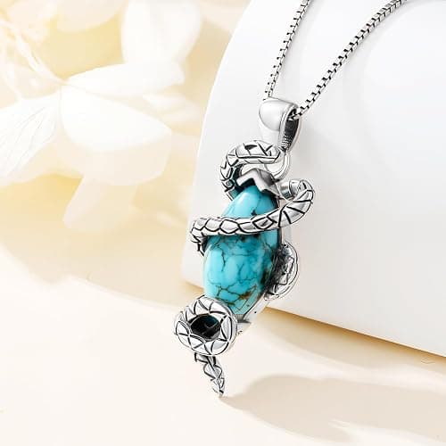 DOLIOX Genuine Turquoise Snake Necklace for Women, Sterling Silver Vintage Native American Western Jewelry Birthdays Gift thumbnail 2