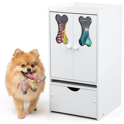 Teenyyou 22.84 x 12.99 x 12.6 Inch Pet Wardrobe Closet Dog Toy Clothes Storage Organizer with Doors and Telescopic Hanging Rod Combinable Drawers Closet Rack for Small Dog Cat Toys Clothes Accessories - Image 1