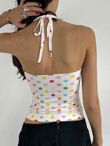 Erqiroc Y2K Polka Dot Halter Top for Women Colorful Backless Sleeveless Tie Neck Tank Summer Aesthetic Shirt thumbnail 3