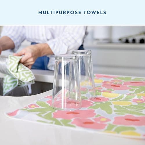 ELYN Microfiber Kitchen Dish Towel Set, Quick-Dry & Absorbent Waffle Weave Cleaning Towels, Set of 4 Kitchen Towels, Paper Towels Alternative (Oranges & Gingham) thumbnail 2