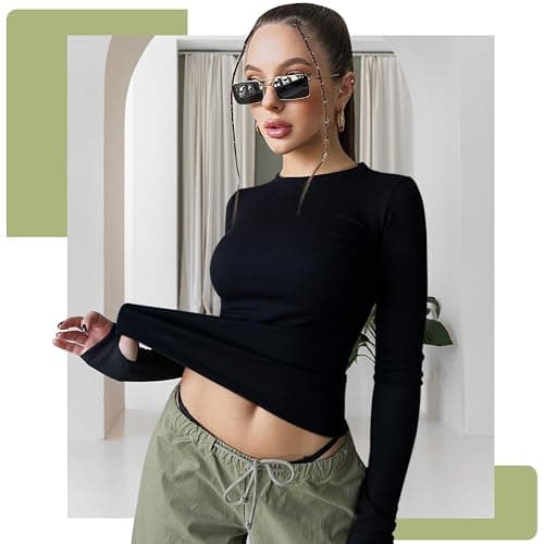 Skims Dupe Langarmshirt Basic T-Shirts Langarm Crop Tops Longsleeve Slim Casual Rundhals Oberteil thumbnail 3