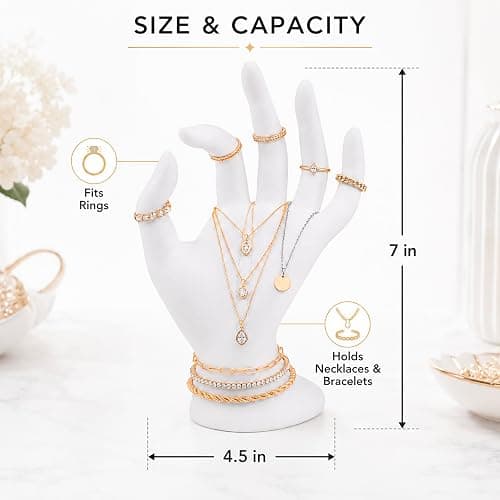 ChezMax Jewery Display Hand Ring Holder - Jewelry Organizer Stand, Necklace Stand, Preppy Jewelry Holder, Aesthetic Room Decor, White Cute Y2k Room Decor for Women thumbnail 2