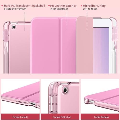 MoKo for iPad 9th/8th/7th Generation Case 10.2-Inch 2021/2020/2019 with Pencil Holder, Slim Light Trifold Smart Protective Cover for iPad 10.2 with Hard PC Translucent Back Shell, Pink thumbnail 3