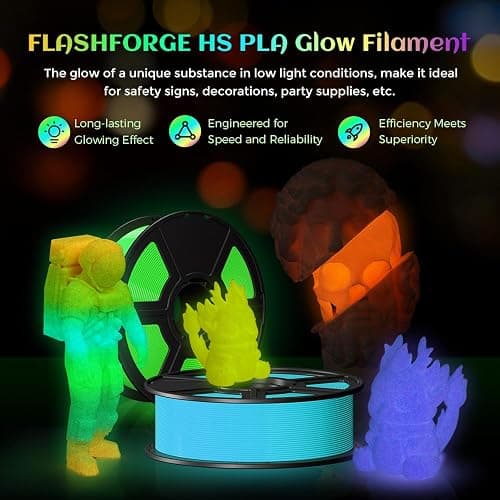 FLASHFORGE Glow in The Dark Rapid PLA Filament 1.75mm, Luminous Melody Fast Color Change Multicolored Rainbow Filament, Max 500mm/s High-Speed Printing, High Brightness and Long-lasting Glowing Effect thumbnail 3