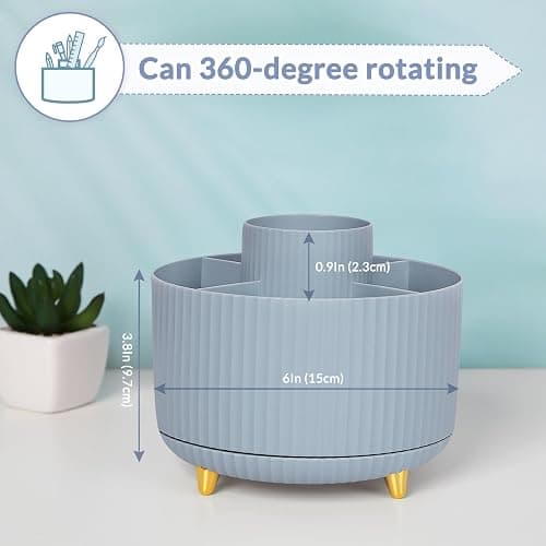 SKYDUE 360 Degree Rotating Desk Organizer, Dual-Purpose Pencil Pen Holder, Rotating Desk Pen Organizer with 5 Slots, Pencil Cup for Office, School, Home (Airy Blue) thumbnail 3