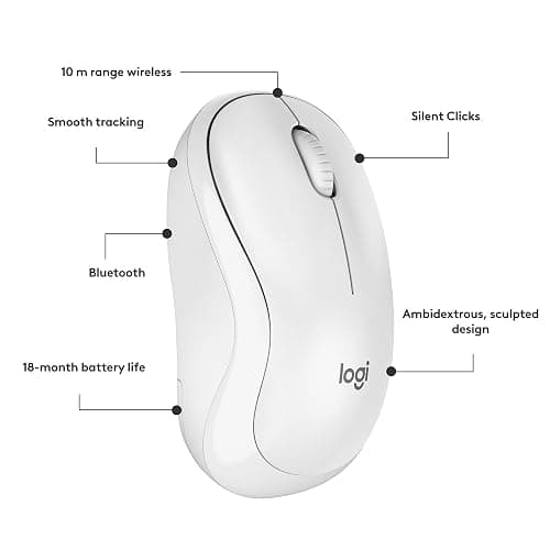 Logitech M240 Silent Bluetooth Mouse, Wireless, Compact, Portable, Smooth Tracking, 18-Month Battery, for Windows, macOS, ChromeOS, Compatible with PC, Mac, Laptop, Tablets - Off White thumbnail 8