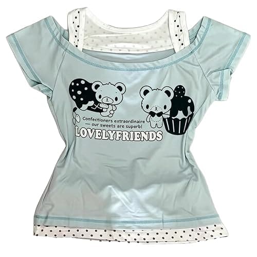 Kawaii Cutecore Harajuku Y2k 2000s Tops Summer Preppy Aesthetic Alt Goth Emo Short Sleeve Graphic Tees - Image 1