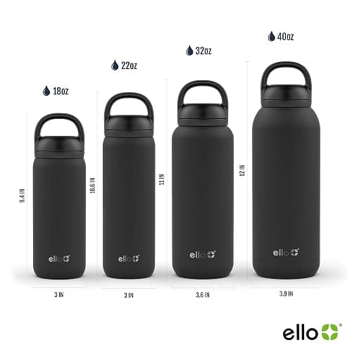 Ello Cooper 40oz Stainless Steel Water Bottle with 2 Lids Chug and Straw | Leak Proof | Double Walled and Vacuum Insulated | Built in Carry Loop | Dishwasher Safe | White Marble thumbnail 2