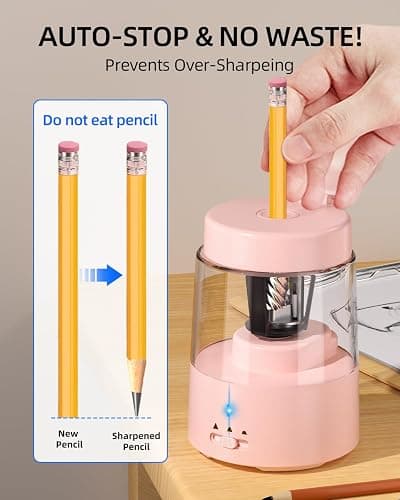 ZMOL Colored Pencil Sharpener for Kids Gift, Rechargeable Electric Pencil Sharpener, Auto Stop, Pencil Sharpeners for Battery Powered Cute No.2/Colored Pencils (6-8mm), Classroom/Office/Home (Pink) thumbnail 4