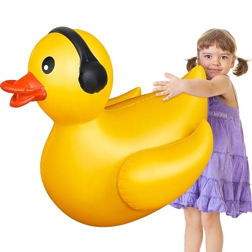 Hungdao 4 Feet Giant Inflatable Duck Pool Float Huge Funny Rubber Duck Large Blow up Inflatable Floatie for Summer Beach Swimming Pool Party Decoration (1 Pack, Earphone) - Image 1