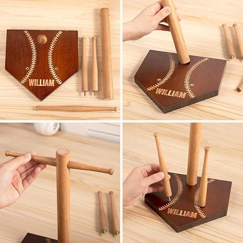 BYFDIY Custom Baseball Drip Display Wooden Personalized Name Number Championship Softball Ring Holder Display Sports Necklace Holder Organizer Baseball Jewelry Stand Birthday Gifts thumbnail 6