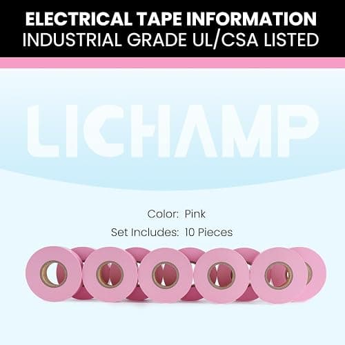 Lichamp 10-Pack Pink Electrical Tape Waterproof, 3/4 in x 66ft, Industrial Grade UL/CSA Listed High Temp Electrical Tape Pink Electric Super Vinyl thumbnail 2