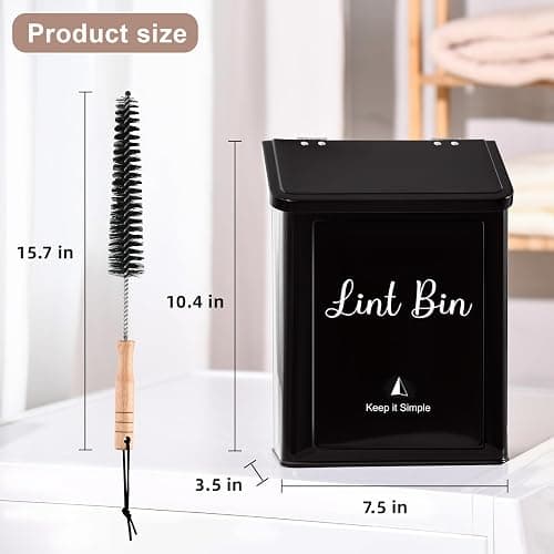 SUBEKYU Metal Magnetic Lint Bin for Laundry Room, Wall Mounted Lint Box Holder Trash Can with Lid for Dryer, Black thumbnail 6