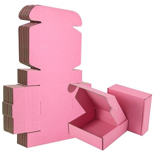 AIYUNNI 25 Pack Small Shipping Boxes Pink Corrugated Cardboard Box 4x4x2 inches，Corrugated Box for Packaging Small Business,Mailing Packing Literature Mailer,Shipping Gift Boxes - Image 1