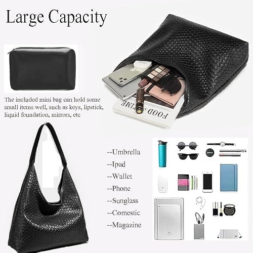 2025 Woven Tote Bag for Women, Fashion Shoulder Hobo Bags, Leather Woven Beach Bag, Work Purses for Women thumbnail 4