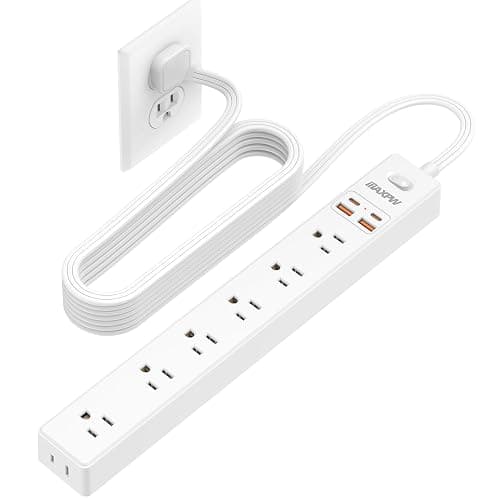 10 Ft Power Strip Surge Protector - 7 Outlets 4 USB Ports (2 USB C), Ultra Thin Flat Extension Cord & Flat Plug, 1700 Joules, Wall Mount, Desk Charging Station for Home Office Dorm, White - Image 1