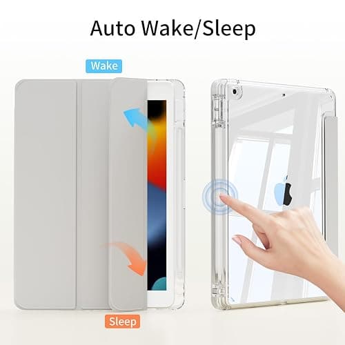 KenKe Case for iPad 9th Generation 2021/iPad 8th Generation 2020/iPad 7th Generation 2019 10.2 inch with Pencil Holder, Clear Transparent Back Shell, Shockproof Cover, Auto Sleep/Wake, Gray thumbnail 5