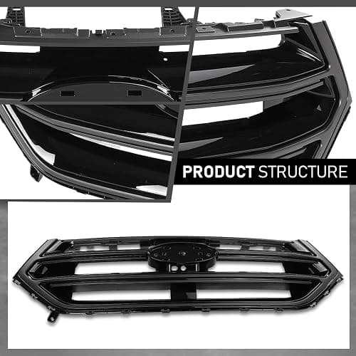 LQI Front Bumper Upper Grille Grill w/Camera Hole Compatible with Ford Edge 2015 2016 2017 2018 FT4Z8200DA, FO1200562C Glossy Black thumbnail 4