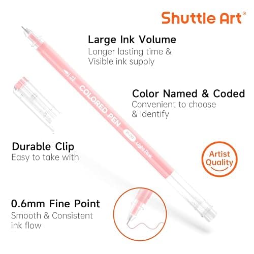 Shuttle Art Colored Pens, 24 Pastel Tone Colors Cute Journal Pens 0.6mm Fine Point Colored Gel Pens for Black Paper Adult Coloring Writing Drawing Journaling Note Taking School Office Home thumbnail 4