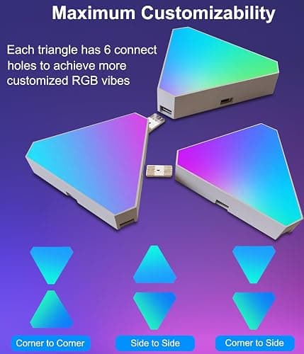 Triangle LED Light Panels, Triangle Lights with 6 Connection Ports, Real RGBIC Gaming Lights for Gaming Setup, Smart Wall Lights for Bedroom App Control Music Sync for Gaming Room Streaming, 6 Pack thumbnail 3