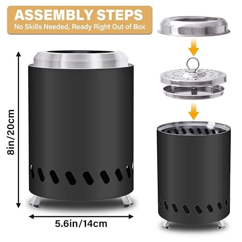 HGD Small Tabletop Fire Pit, Smokeless Table Top Firepit Outdoor, Portable Mini Stove with Carry Bag for Camping Backyard Patio Garden Picnic, Fueled by Pellets or Wood, Stainless Steel, Black thumbnail 3
