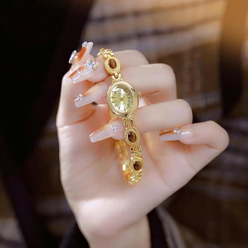 FANMIS Gold Tone Watches for Women with Small Vintage Bracelet Elegant Jade Oval Dial Dress Watch Fashion Quartz Wrist Watch Waterproof Watch thumbnail 4