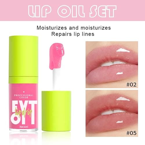 EONFAVE Lipgloss Set, 5 Farben Lip Oil Set, Hydrating Moisturiser Lip Gloss, Lippen Care Lippenöl, Intensiver Glanz und bis zu 12 Stunden Pflege, Lang Anhaltender Feuchtigkeit, Geleeartiger thumbnail 5