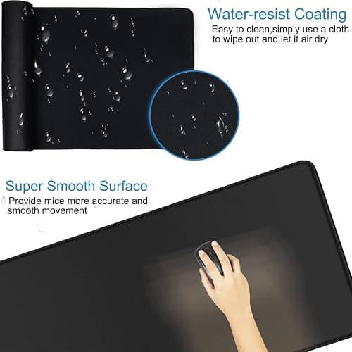 Extra Large Mouse Pad 31.5 x 11.8 in, Gaming Mousepad with Stitched Edges, Premium Microfiber Cloth Surface, Waterproof Non-Slip Base Keyboard Desk Mat for Home Office Gaming, Black - Black - 31.5L x 11.8W inches thumbnail 2