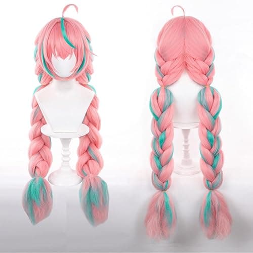 Servelove Game Pink Green Long Wig Braid Hair Characters Costume Wigs For Unisex Game Anime Role Play Halloween Christmas Party thumbnail 6