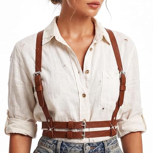 BODIY Women Harness Belt Punk Black Leather Body Harness Fashion Harness Waist Chain Belts thumbnail 5