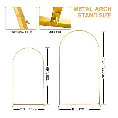 SuuWoee Wedding Arch Backdrop Stand Set of 2 With White Cover (7.2FT+6FT) | Metal Arch Balloon Stand,Gold Arched For Birthday,Party,Baby Shower,Anniversary,Event Decor,Easy To Assemble,Sturdy,Durable thumbnail 3
