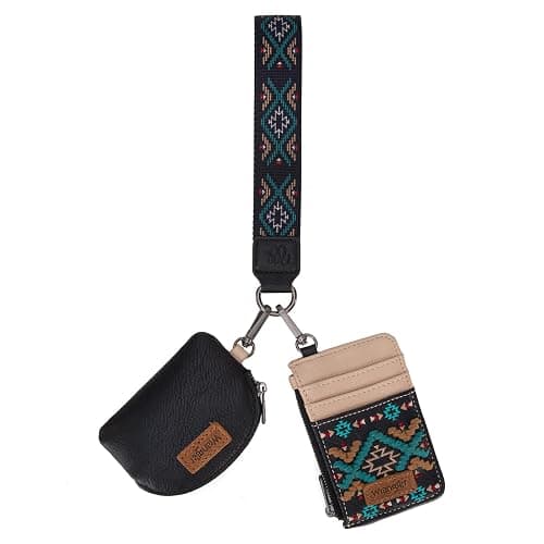 Wrangler Western Keychain Wristlet Wallets for Women Retro Dual Pouch Wristlet Credit Card Holder Wallet with Zipper Pocket WG2214-W0051BK - Image 1