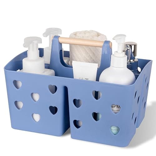 Anyoifax Portable Shower Caddy Plastic Shower Basket Organizer Divided Bathroom Caddy Storage Cleanning Caddy Tote with Handle for College, Dorm Room, Kitchen, Dark Blue - Image 1