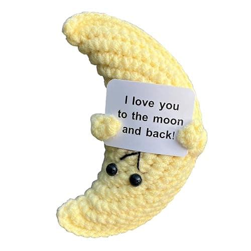 PLWalker Emotional Support Moon Gifts for Men Women, Cute Positive Crochet Crocheted Moon Plush Plushies Home Decor - Image 1