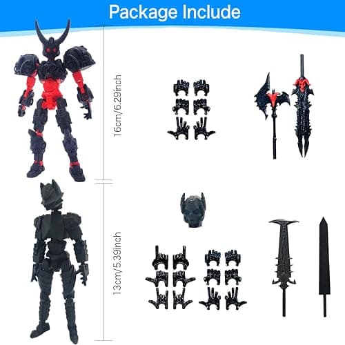 T13 3D Action Figure Set (Assembly Completed), 3D Printed Multi-Jointed, Dummy Titan 13 Action Figures, Multi-Articular Lucky Robot Nova T-13,Desktop Decorations for Game Lovers Toys(Black Red) thumbnail 2