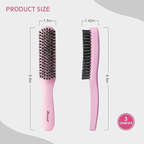 Slick Back Hair Brush, Pink Wood Handle Boar Bristles Smoothing Hairbrush, Anti-Frizz Edge Control Hair Brush for Women and Men thumbnail 7