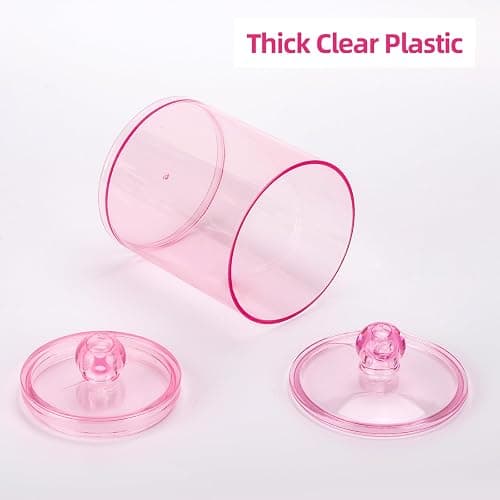 Tbestmax 6 Pack Qtip Holder - 12 oz, 10 oz Bathroom Organizer and Storage Containers, Plastic Apothecary Jars with Lids for Cotton Ball, Cotton Swab, Floss, Pink thumbnail 4