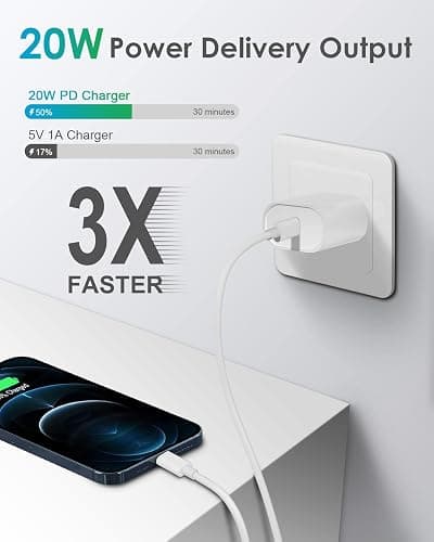 Fast Charger i Phone, 20W USB C Block with 6Ft Cable Compatible with IP 14/14 Pro/14 Plus/14 Pro Max/13/13 Mini/13 Pro/13 Pro Max/12/11/X & More - Block&Cable 1-Pack thumbnail 2