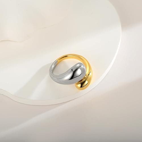 WOWORAMA Chunky Open Rings for Women Gold Silver Adjustable Dome Teardrop Rings Bold Thick Statement Rings Simple Stackable Band Rings thumbnail 5