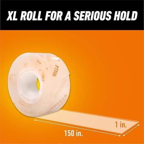 GORILLA Invisible Hold Mounting Tape, Clear, 1" x 150", 1-Pack | Holds up to 15 lbs, Clear Double-Sided Tape for Strong, Permanent Bond, Discreet Adhesive for Classroom and Study Space Setup thumbnail 6
