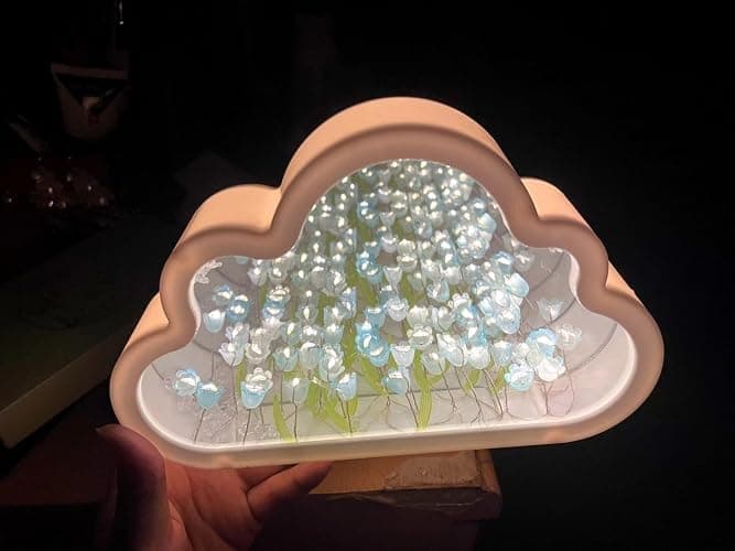 Yckeogln DIY Cloud Tulip Mirror Night Light, Simulation Flower Bedroom Cloud Tulip Table Lamp, Creative Home Decoration, Room Decor for Teen Girls (Blue) thumbnail 4