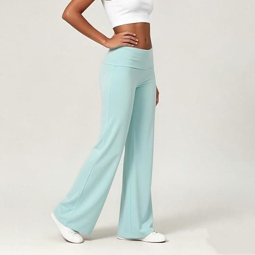 Fold Over Yoga Pants for Women Low Rise Wide Leg Cute Flare Sweatpants | Low Waisted,Lounge Pants,Back to School Clothes for Teen Girls thumbnail 5