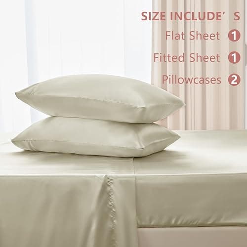 CozyLux Satin Sheets Full Size Sheets - 4 Piece Silky Full Size Bed Sheets, Luxury Cream Full Bed Set with Smooth and Soft Microfiber, Includes 1 Fitted Sheet, 1 Flat Sheet and 2 Pillowcases thumbnail 6